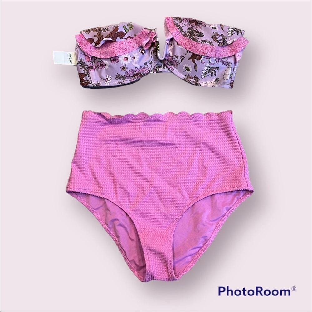 Aerie ruffled bandeau strapless bikini set